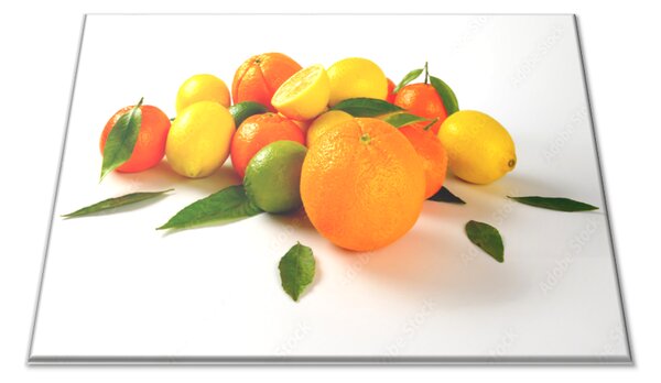 Skleněné prkénko citrony a pomeranče s listím - 30x20cm