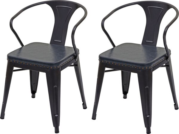 Sada 2 jídelních židlí HWC-H10d, židle Kuchyňská židle Chesterfield Metal Faux Leather Industrial Gastronomy černo-šedá