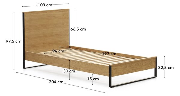 Dubová jednolůžková postel Kave Home Taiana 90 x 190 cm