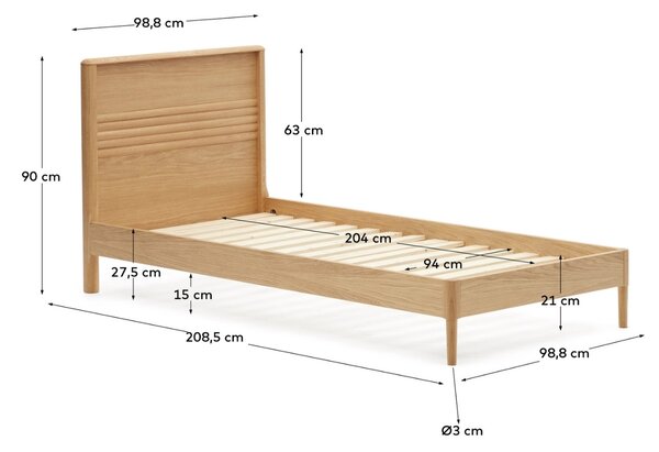 Dubová jednolůžková postel Kave Home Lenon 90 x 200 cm