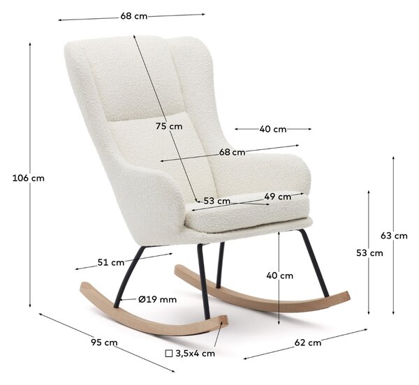 Bílé čalouněné houpací křeslo Kave Home Maustin
