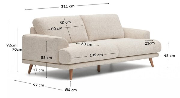 Kave Home Béžová dvoumístná pohovka Karin 211 cm