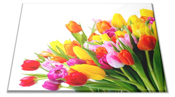 Skleněné prkénko květy barevných tulipánů - 30x20cm