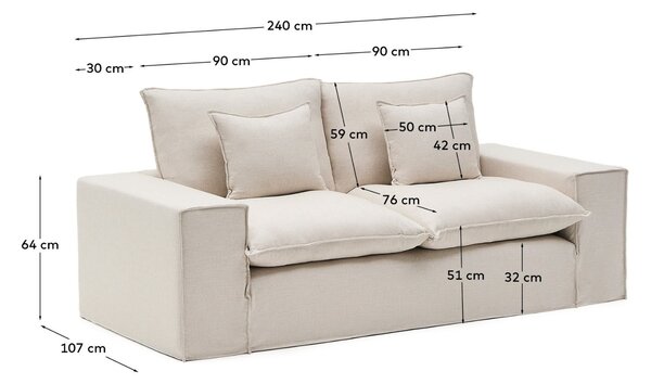 Kave Home Béžová pohovka Anarela 240 cm s odnímatelným potahem