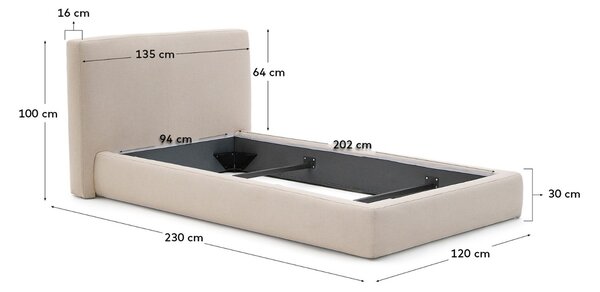 Béžová čalouněná jednolůžková postel Kave Home Blok 90 x 200 cm