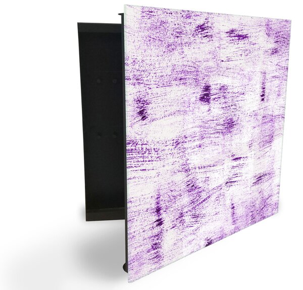 Glasdekor skříňka na klíče - fialově malovaná textura - Levé / Černá