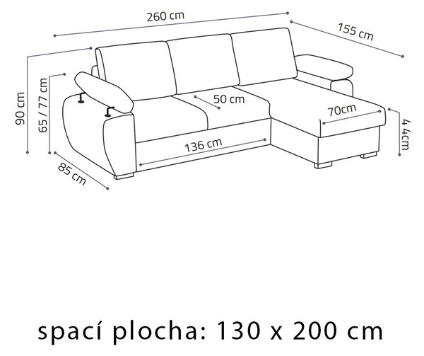 Sedací souprava ASTAN | 260x155 cm | rozkládací + úložný prostor | VÝBĚR TKANIN