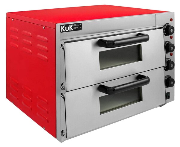 Elektrická pizza trouba, 3 kW - rozměry 50x56x44 cm, červená barva, materiál: nerezová ocel, volně stojící