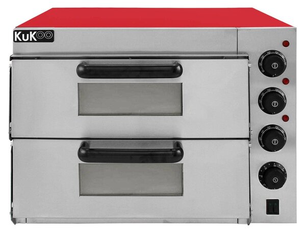 Elektrická pizza trouba, 3 kW - rozměry 50x56x44 cm, červená barva, materiál: nerezová ocel, volně stojící