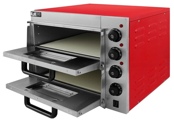 Elektrická pizza trouba, 3 kW - rozměry 50x56x44 cm, červená barva, materiál: nerezová ocel, volně stojící