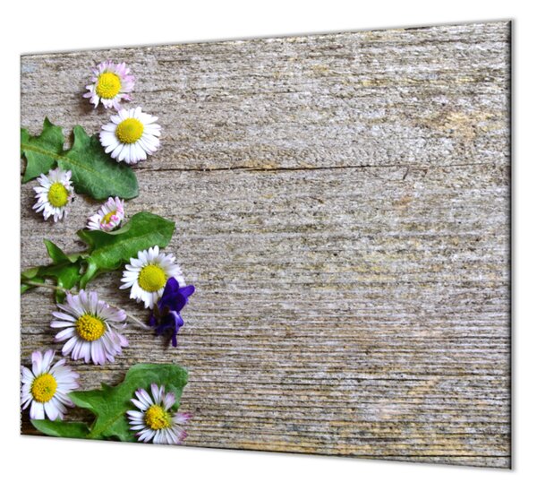 Ochranná deska květy sedmikrásky na dřevě - 60x52cm
