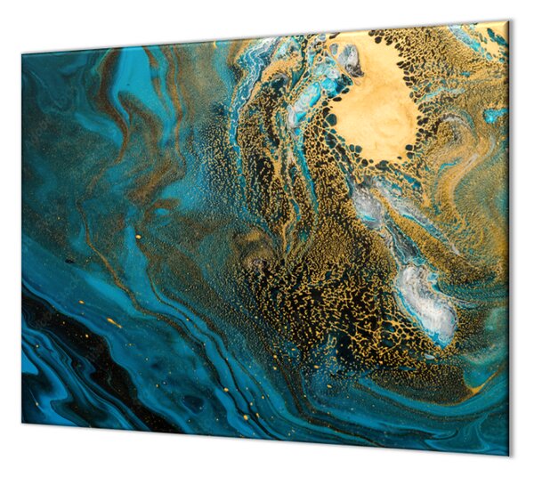 Ochranná deska abstrakce modré vlny se zlatým detailem - 40x40cm / Bez lepení na zeď