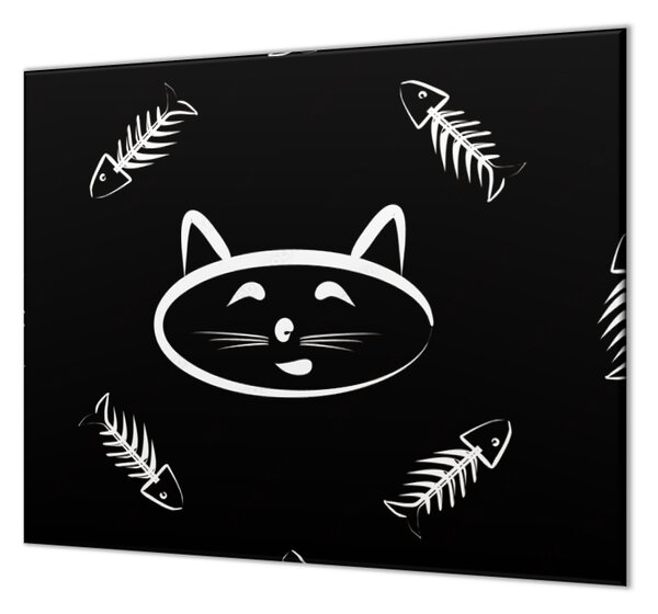 Ochranná deska černo bílá kočka a rybí kost - 52x60cm