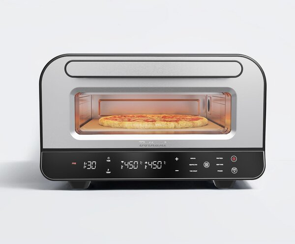 Elektrická pizza trouba, 1700 W, objem 12 litrů, nerezová ocel, černá barva, výroba pizzy, s kamennou deskou a časovačem