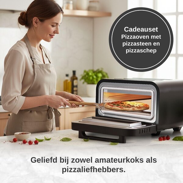 Elektrická pizza trouba, 1700 W, objem 12 litrů, nerezová ocel, černá barva, výroba pizzy, s kamennou deskou a časovačem