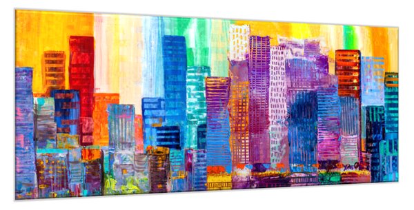 Obraz skleněný abstraktní barevné mrakodrapy - 52 x 60 cm