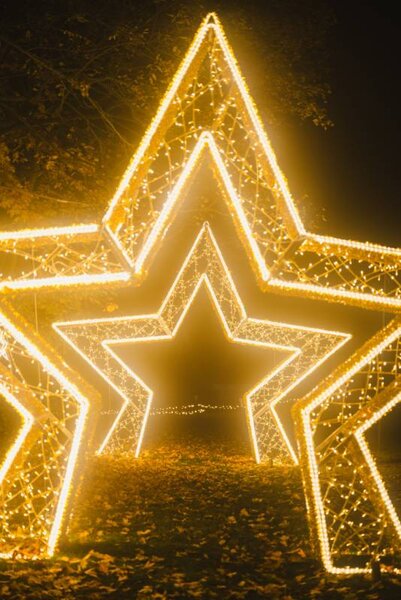 DECOLED LED světelná brána hvězda teple bílá 510 × 410 × 75 cm, 36 V, příkon 95,2 W, ze 4 dílů