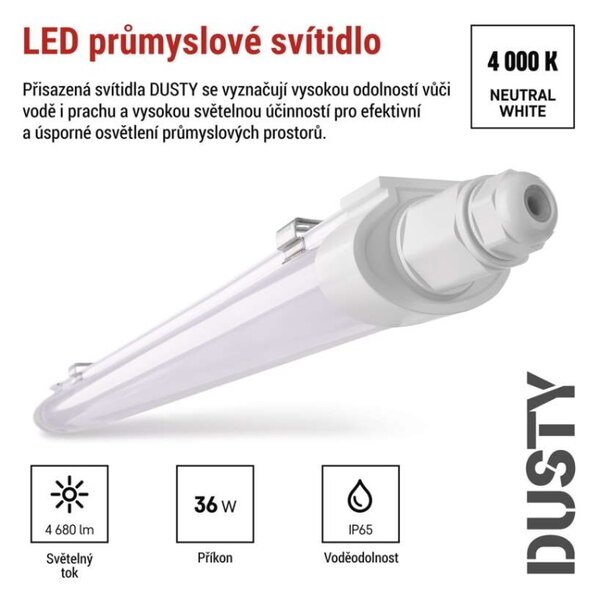 EMOS LED prachotěsné svítidlo DUSTY 36W neutrální bílá, 4680 lm, IP65