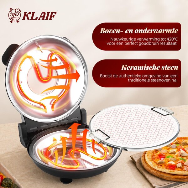 Elektrická pizza trouba, 1200 W - keramický kámen o průměru 31 cm - černá barva - pro použití v interiéru