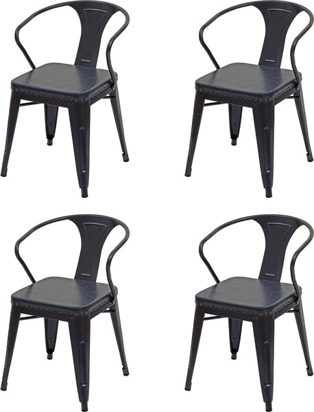 Sada 4 jídelních židlí HWC-H10d, židle Kuchyňská židle, Chesterfield Metal Faux Leather Industrial Gastro black-grey