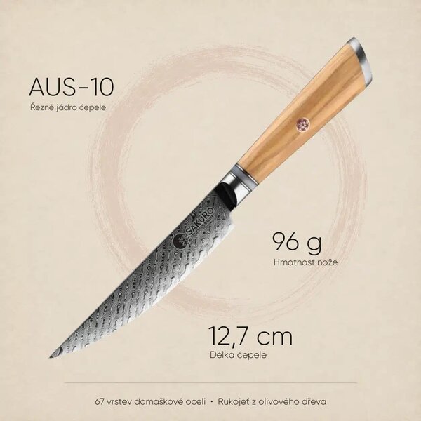 Steakový nůž z damaškové oceli SaKuRo Olive 12,7 cm