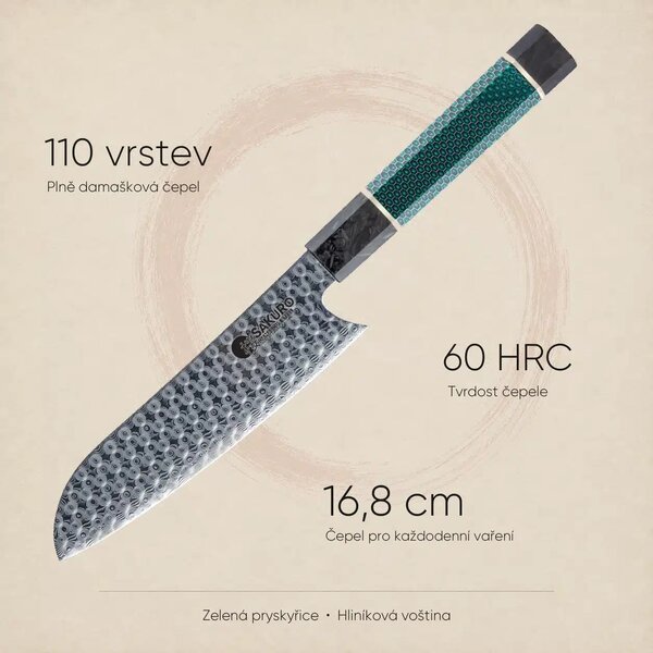 Santoku nůž ze 110 vrstev damaškové oceli SaKuRo Kensei 16,8 cm