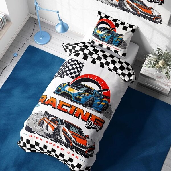 Bavlněné ložní povlečení Závodní auta - motiv Drag Racing - 100% bavlna Renforcé - 70x90 cm + 140x200 cm