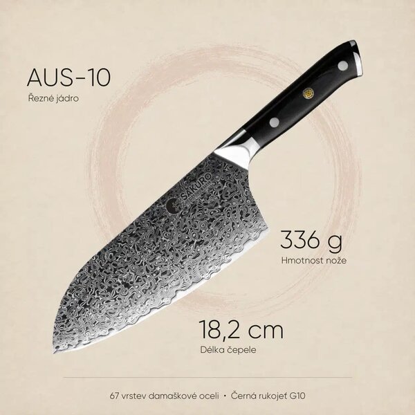 Sekáček z damaškové oceli SaKuRo G10 18,2 cm