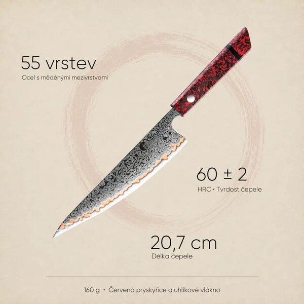 Šéfkuchařský nůž gyuto z damaškové oceli s mědí SaKuRo 20,7 cm