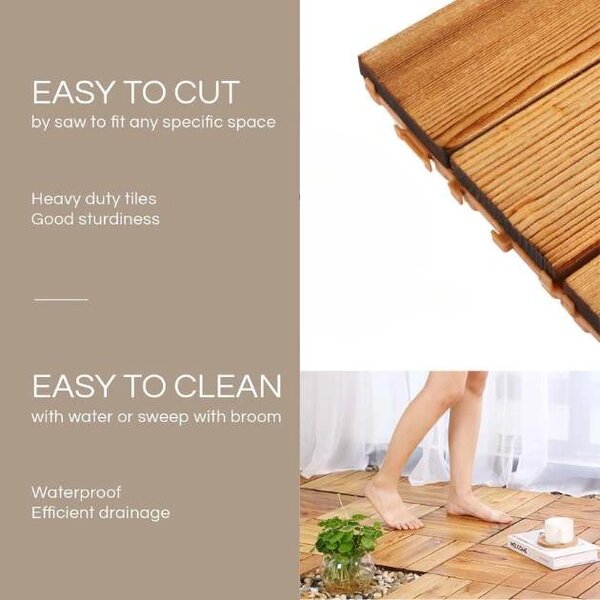 Woodytile™ Propojovací Dřevěné Terasové Dlaždice - 12 Ks (30x30cm) = 1,08 M², Hnědá