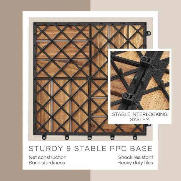 Woodytile™ Propojovací Dřevěné Terasové Dlaždice - 12 Ks (30x30cm) = 1,08 M², Hnědá