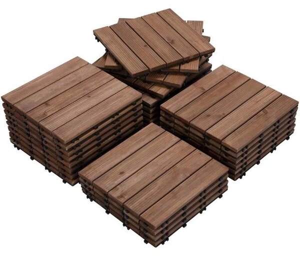 Woodytile™ Propojovací Dřevěné Terasové Dlaždice - 12 Ks (30x30cm) = 1,08 M², Hnědá
