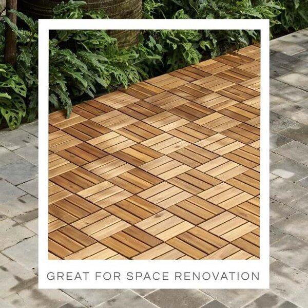 Woodytile™ Propojovací Dřevěné Terasové Dlaždice - 12 Ks (30x30cm) = 1,08 M², Hnědá