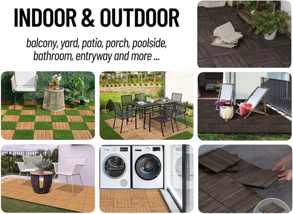 Woodytile™ Propojovací Dřevěné Terasové Dlaždice - 12 Ks (30x30cm) = 1,08 M², Hnědá