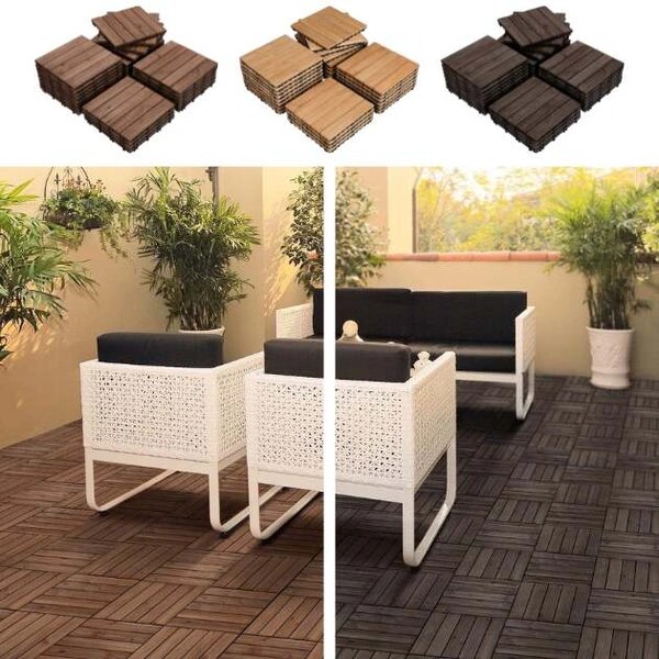 Woodytile™ Propojovací Dřevěné Terasové Dlaždice - 12 Ks (30x30cm) = 1,08 M², Hnědá