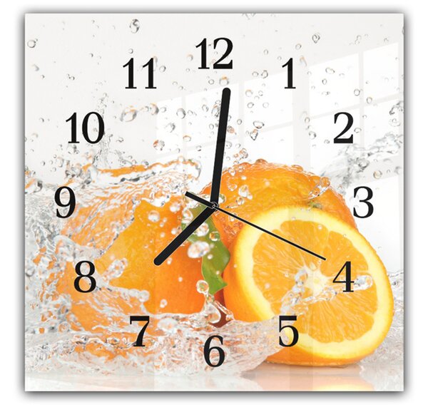 Nástěnné hodiny 30x30cm ovoce ve vodě pomeranč - plexi
