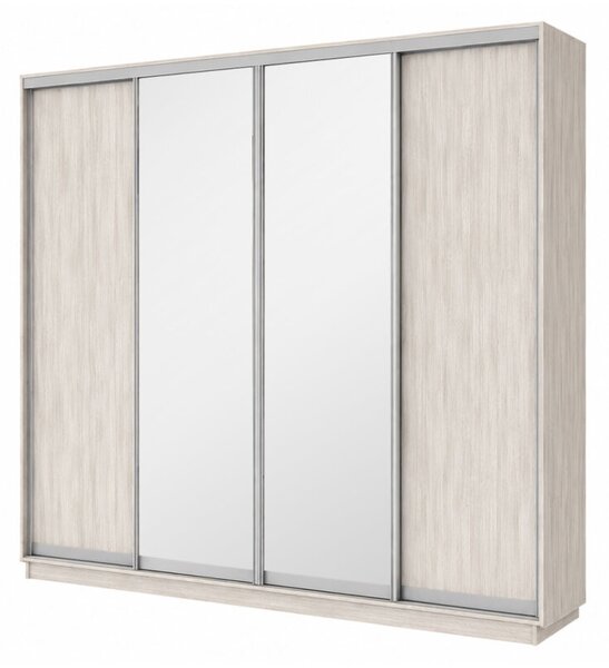 Šatní skříň s posuvnými dveřmi 4D 2800x2300x450 2LTD 2 zrcadla artwood světlý, profil stříbrný