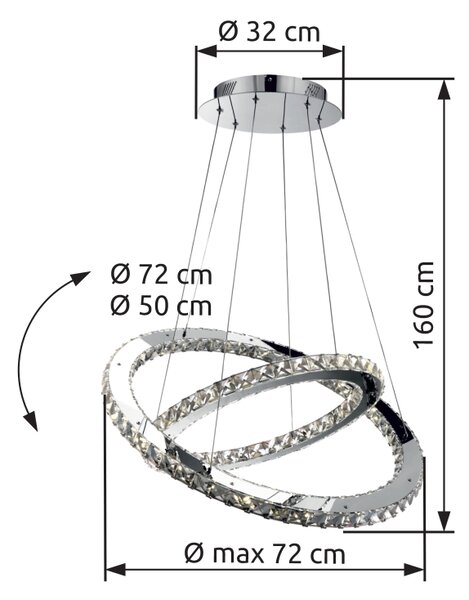 GLOBO 67032-60 MARILYN krištálové závěsné svítidlo LED D640mm 60W/2840lm 4000K chrom