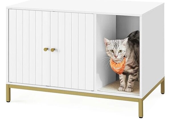 SONGMICS Kočičí toaleta Glenda 80 cm bílá/zlatá