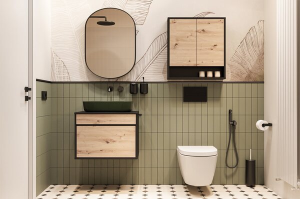 Szynaka Závěsná skříňka pod umyvadlo Mossa 58 80 cm dub Artisan/černá