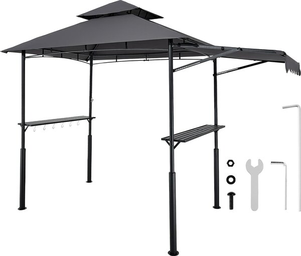 VEVOR grilovací pavilon, 2430x1500x500mm, ohrada na grilování pro venkovní grilování, dvoupatrový altán na grilování, zahradní pavilon s dvojitou stechou a pídavnou markýzou, pro terasu, dvr a zahradu