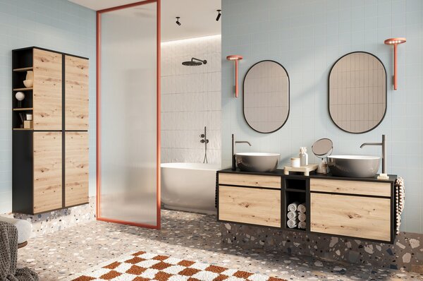Szynaka Závěsná skříňka pod umyvadlo Mossa 58 80 cm dub Artisan/černá