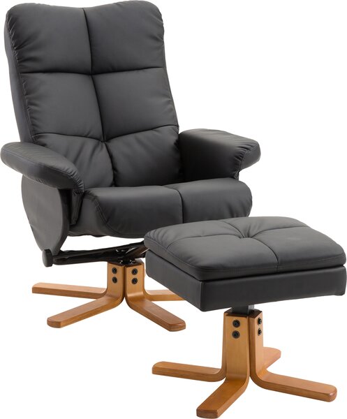 Relaxaní křeslo 833-359BK, s taburetem a úloným prostorem, umlá ke, devný rám, erné, 86 x 99 cm
