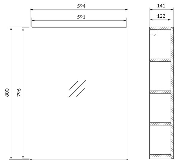 Cersanit City skříňka 59.4x14.1x80 cm se zrcadlem dub S584-115