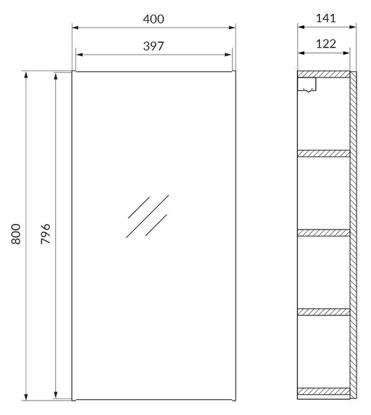 Cersanit City skříňka 40x14.1x80 cm se zrcadlem dub S584-114