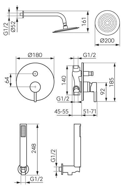 Ferro Ciriculus sprchová sada pod omítku s dešťovou sprchou chrom BCK7P-SET1-S