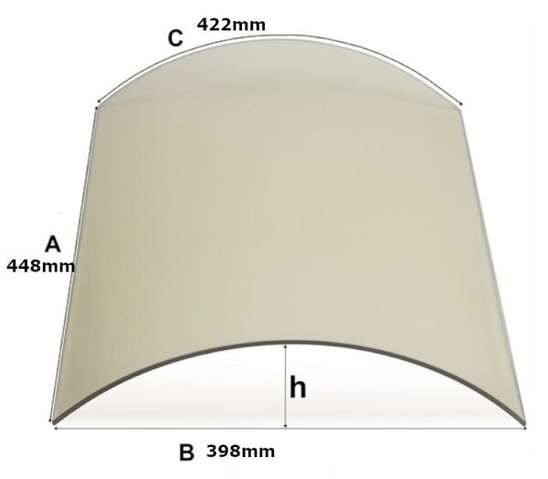 Krbové sklo Zakivené | pro krb Hark Avenso | 448 x 398 x 422 mm Sklo pro kamna Sklo pro kamna Teplotn odolné do 800 °C | 44,8x39,8x42,2 cm