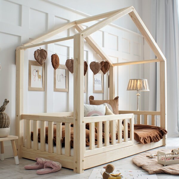 Dětská domečková Montessori postel z masivu borovice Bedhouse FENCE - 180x80 cm