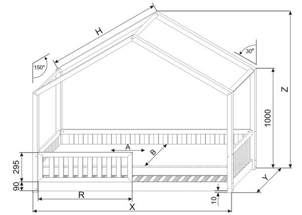 Dětská domečková Montessori postel z masivu borovice Bedhouse FENCE - 180x80 cm