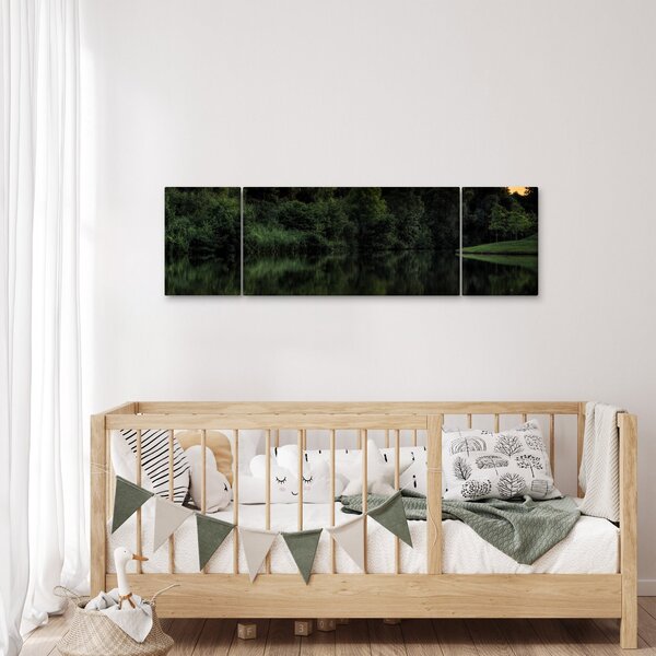 Obraz jezera u lesa (170x50 cm)